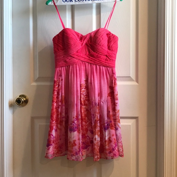 Strapless floral, pink silk Aidan Mattox dress - Picture 4 of 7
